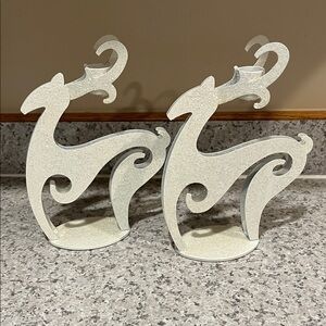 Set of 2 PartyLite Nordic Ice Reindeer Taper Holders